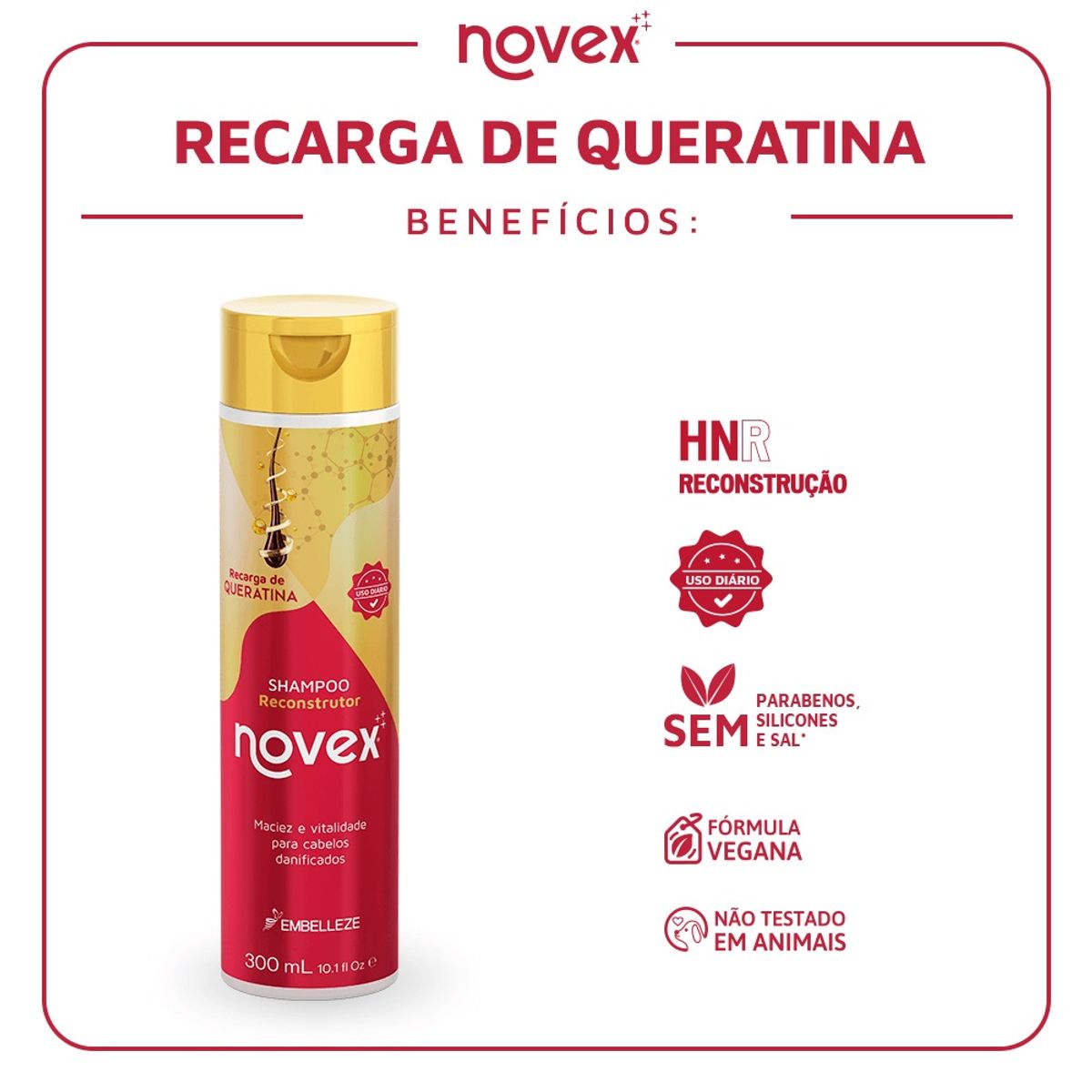 NOVEX - Pack Shampoo Y Acondicionador Recarga De Queratina Novex + Accesorios