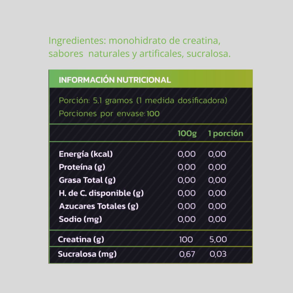 ZEIN - CREATINA MONOHIDRATADA Y MICRONIZADA 513GR MANZANA VERDE - ZEIN
