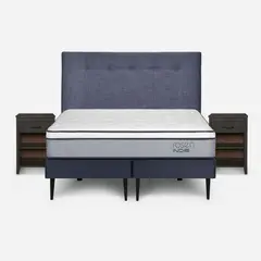 ROSEN - Cama Indie 2 Plazas BD + Respaldo New Bennet Denim+Veladores