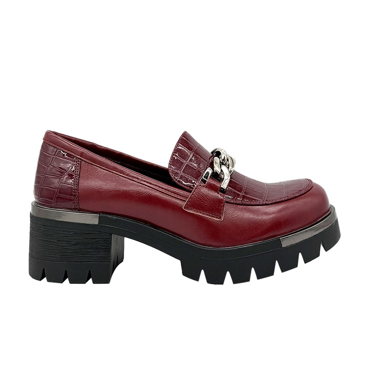 DINASTELLA - Mocasin para mujer con taco y cadena Rojo