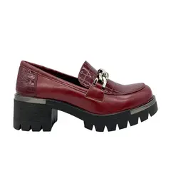 DINASTELLA - Mocasin para mujer con taco y cadena Rojo