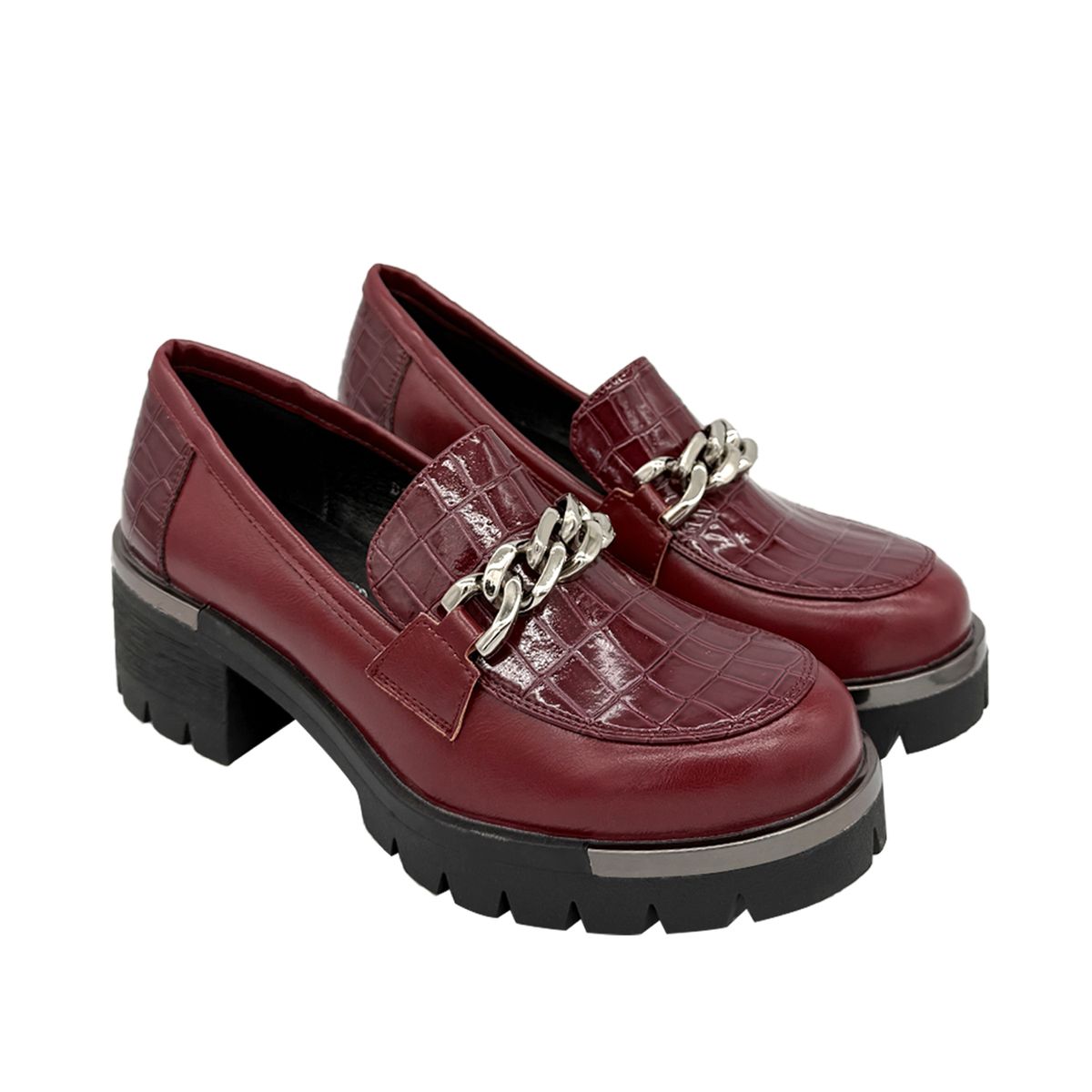 DINASTELLA - Mocasin para mujer con taco y cadena Rojo