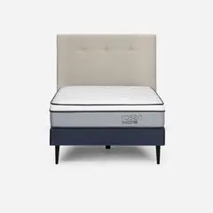 ROSEN - Cama Indie 1 Plaza Pata Acero + Respaldo New Bennet Beige