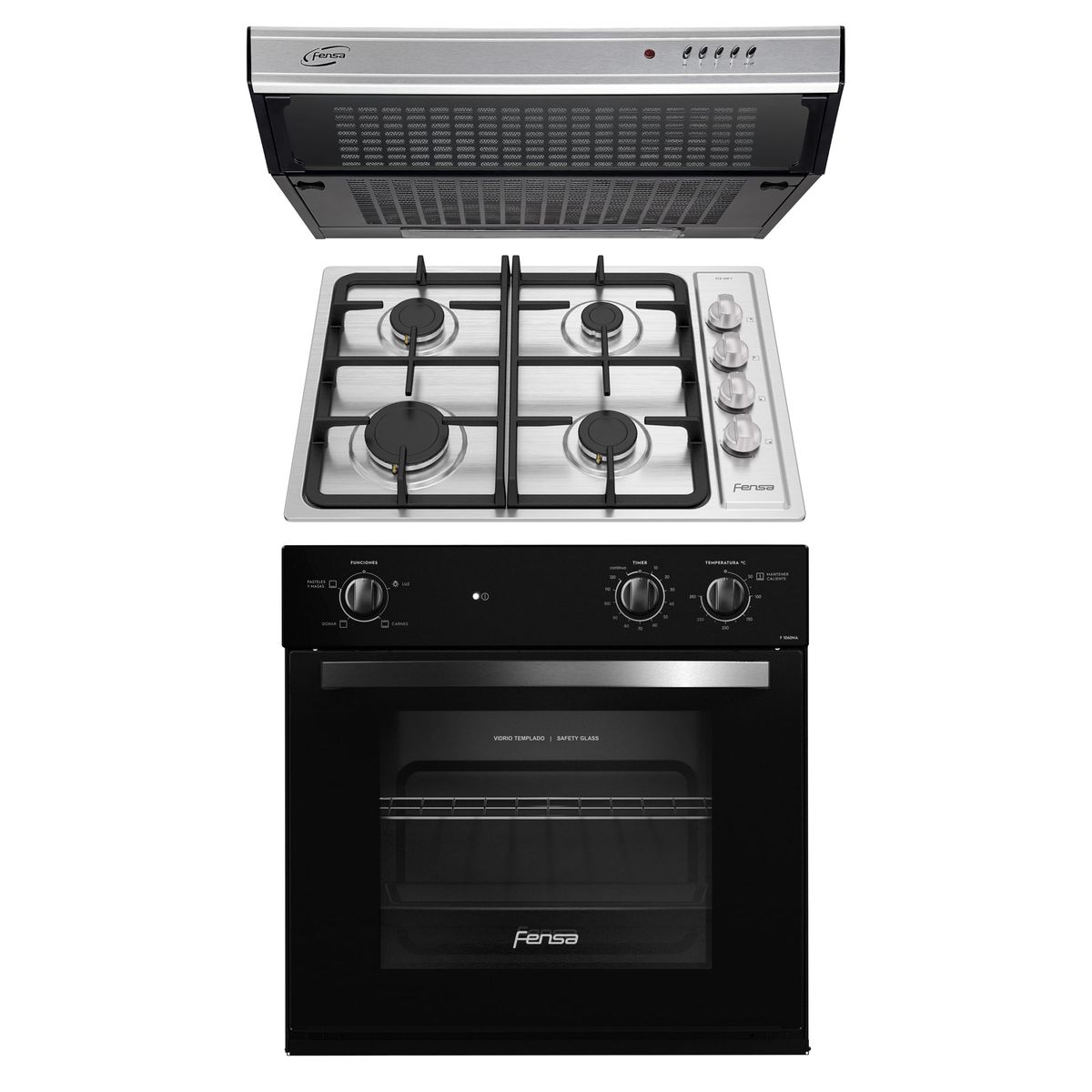 FENSA - Kit Empotrado Horno F 1060NA + Encimera 4HF + Campana U6160