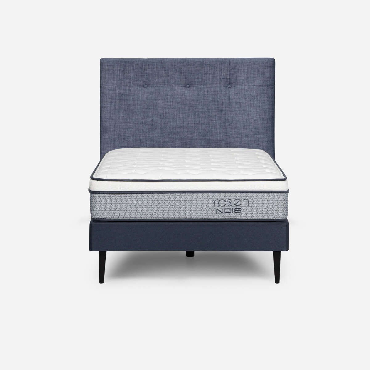 ROSEN - Cama Indie 1 Plaza Pata Acero + Respaldo New Bennet Denim