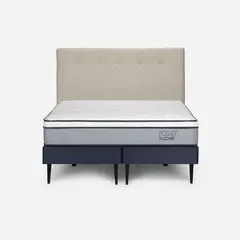 ROSEN - Cama Indie 2 Plazas Pata Acero DB +Respaldo New Bennet Beige