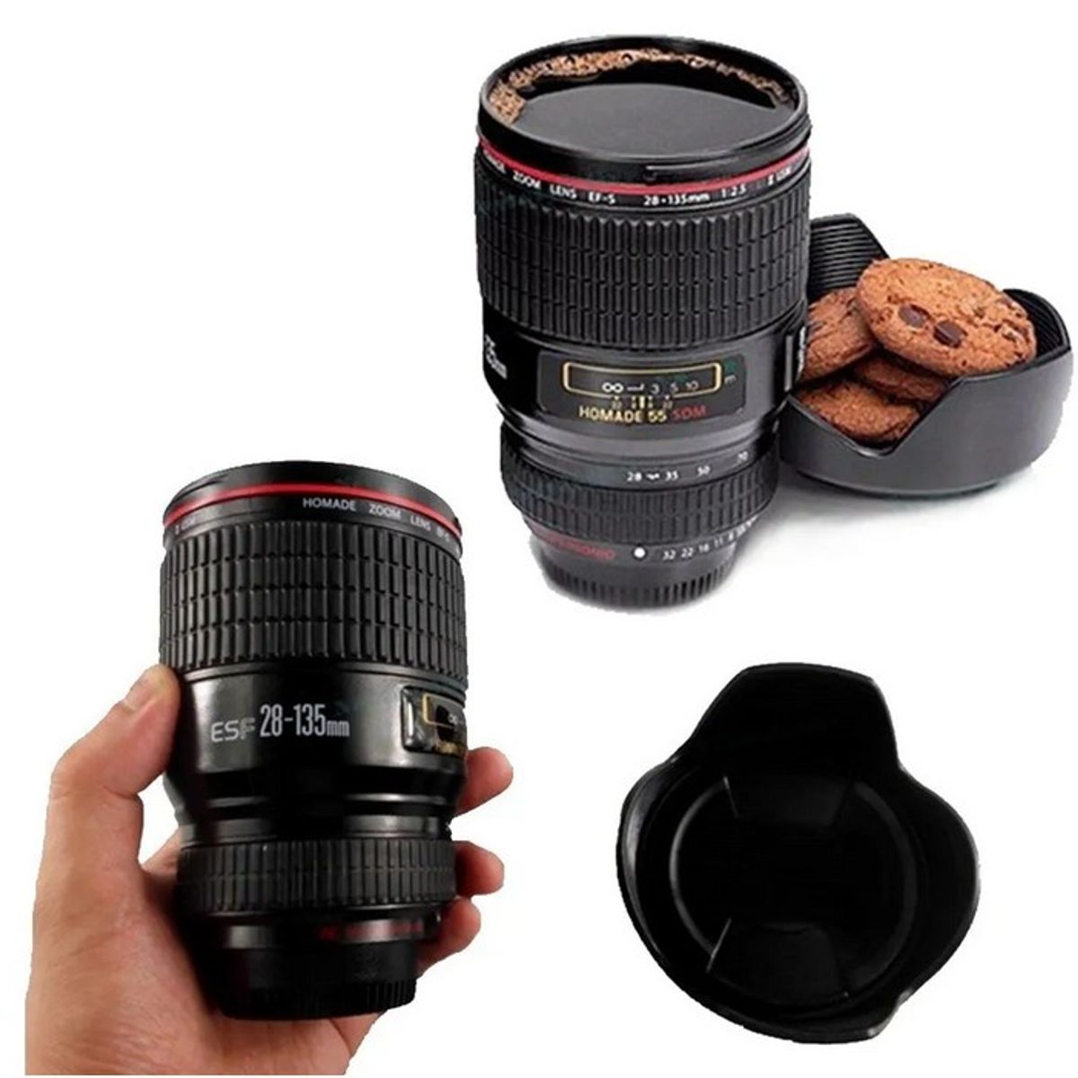 GENERICO - Taza Tazón Mug Lente Cámara Fotográfica Acero Color Negro