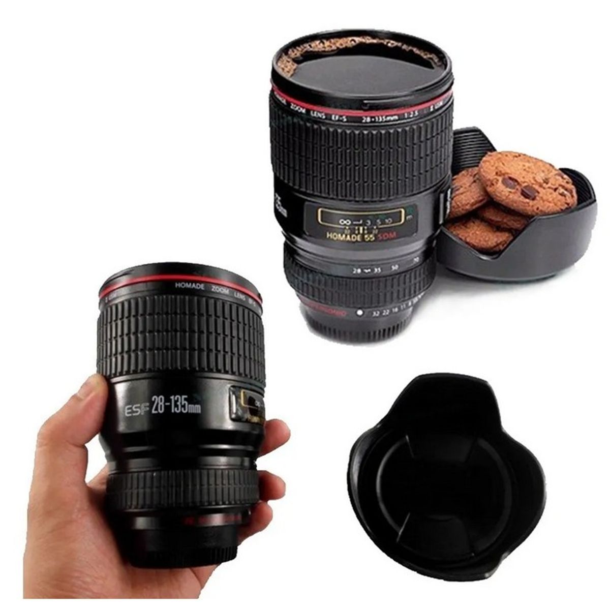 GENERICO - Taza Tazón Mug Lente Cámara Fotográfica Acero Color Negro