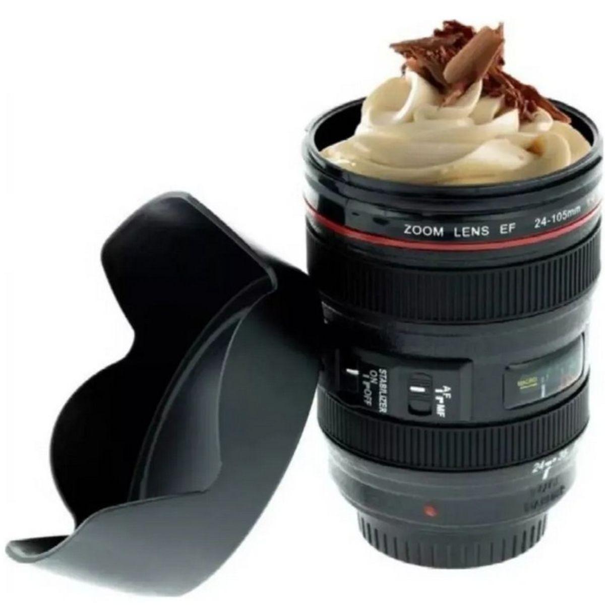 GENERICO - Taza Tazón Mug Lente Cámara Fotográfica Acero Color Negro