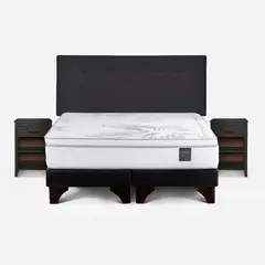ROSEN - Cama Art 4 King + Respaldo New Bennet y Velador Maurice