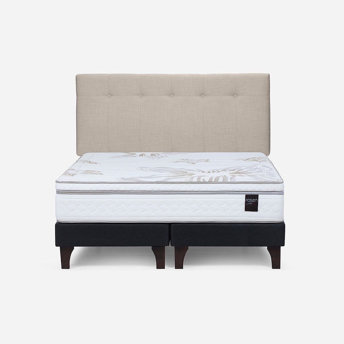 ROSEN - Cama Europea Art 4 de 2 Plazas + Respaldo New Bennet Natural