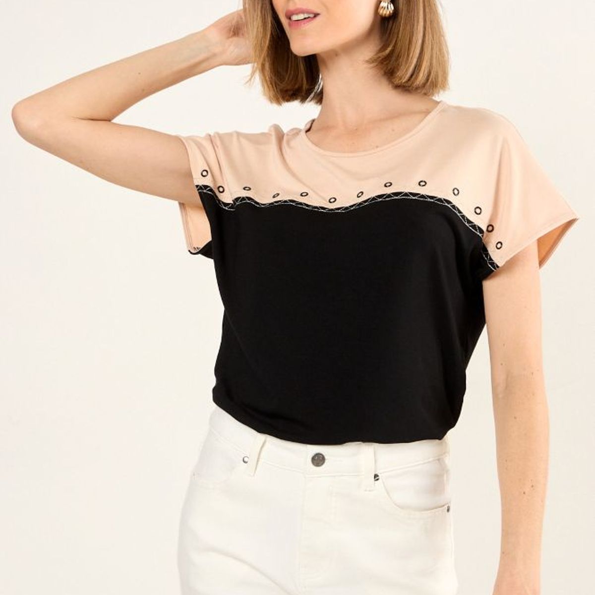 MA GRIFFE - Polera Lisa Mujer Beige Magriffe