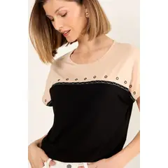 MA GRIFFE - Polera Lisa Mujer Beige Magriffe