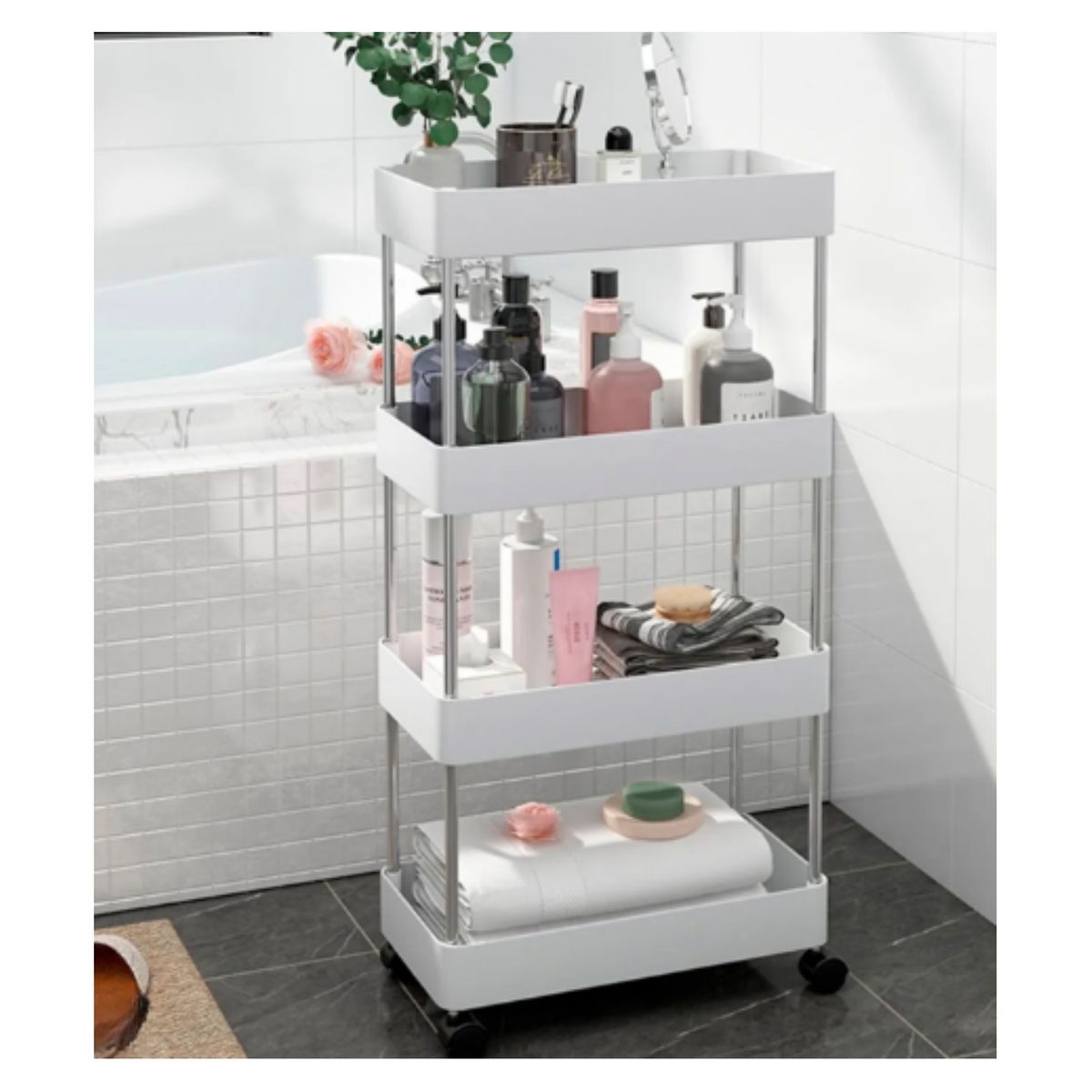 GENERICO - Carrito Organizador Baño 4 Niveles Carrito Multifuncional Color Blanco