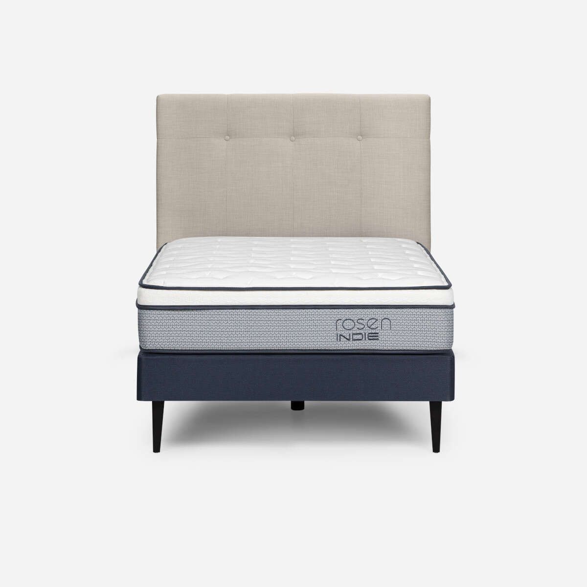 ROSEN - Cama Indie 1,5 Plazas Pata Acero + Respaldo New Bennet Beige