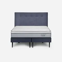 ROSEN - Cama Indie 2 Plazas Pata Acero BD +Respaldo New Bennet Denim