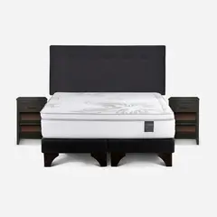 ROSEN - Cama Art 4 de 2 Plazas + Respaldo New Bennet y Velador Maurice