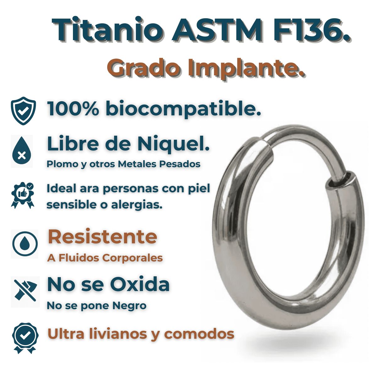 ELBAULDEJUMA - Argollas Titanio 8mm Astm F136 G23 Lisas Grado Implante
