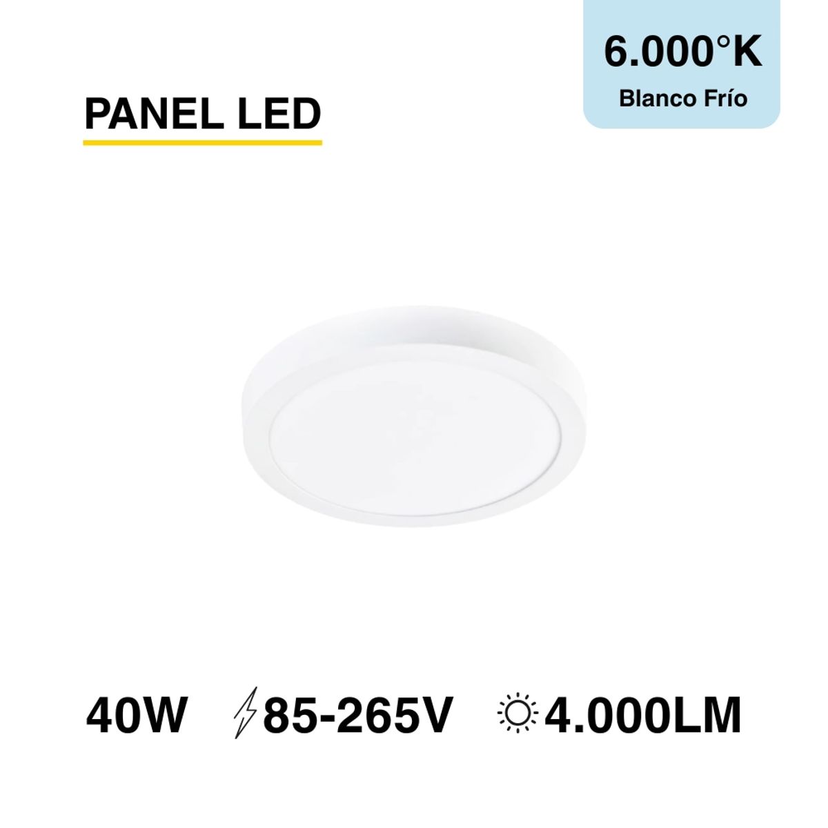 DEMASLED - Panel LED Redondo 60cm 40W 4800lm blanco Frío Sobrepuesto