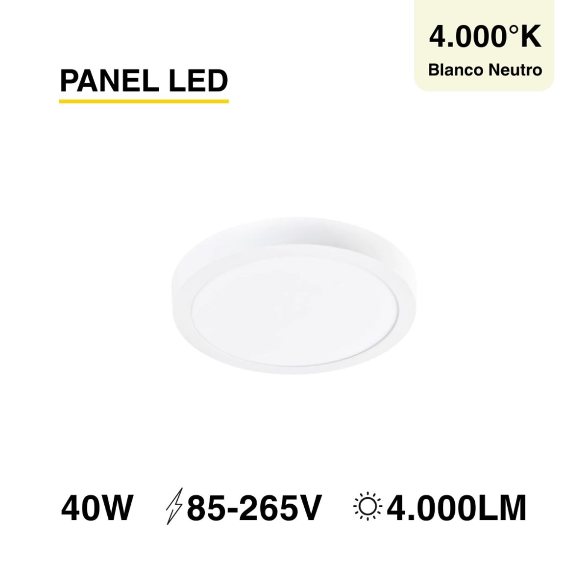 Panel LED Redondo 60cm 40W 4800lm blanco Neutral Sobrepuesto, marca DEMASLED - Foto Principal