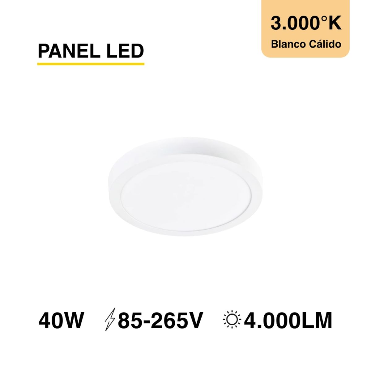 Panel LED Redondo 60cm 40W 4800lm blanco Cálido Aplicar, marca DEMASLED - Foto Principal