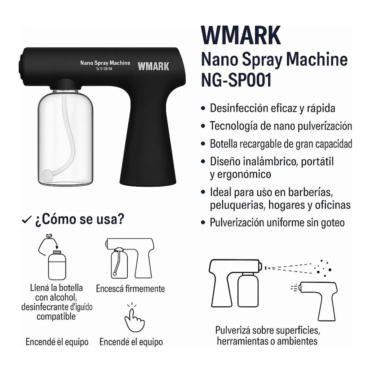 WMARK - Wmark NG-SP001 Pulverizador Nano Pistola Recarbable 2 Veloc