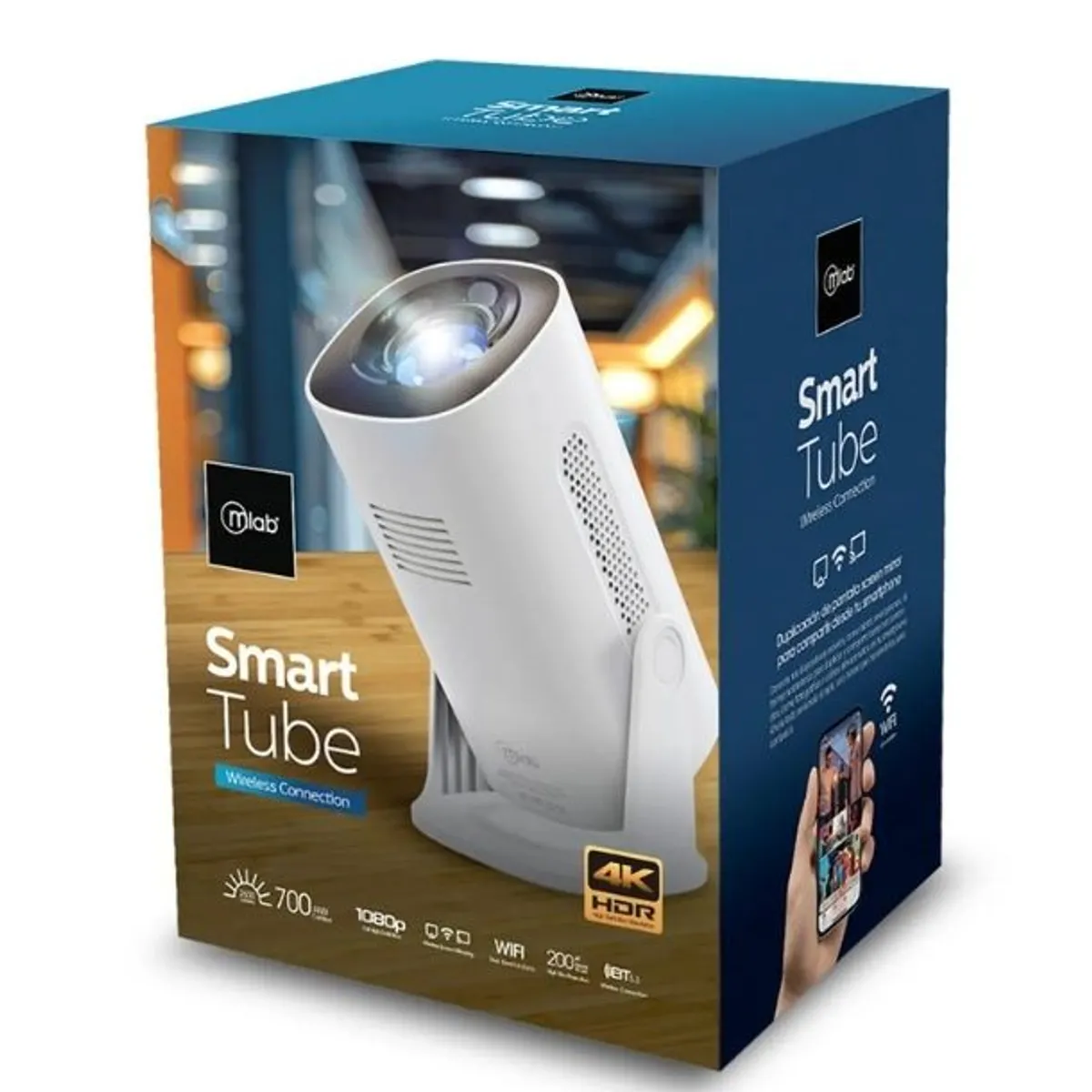MLAB - Proyector Smart Tube Wifi Bluetooth 1080p Mlab Color Blanco 9396 LCD 300 Ansi Lumen WiFi Dual Band