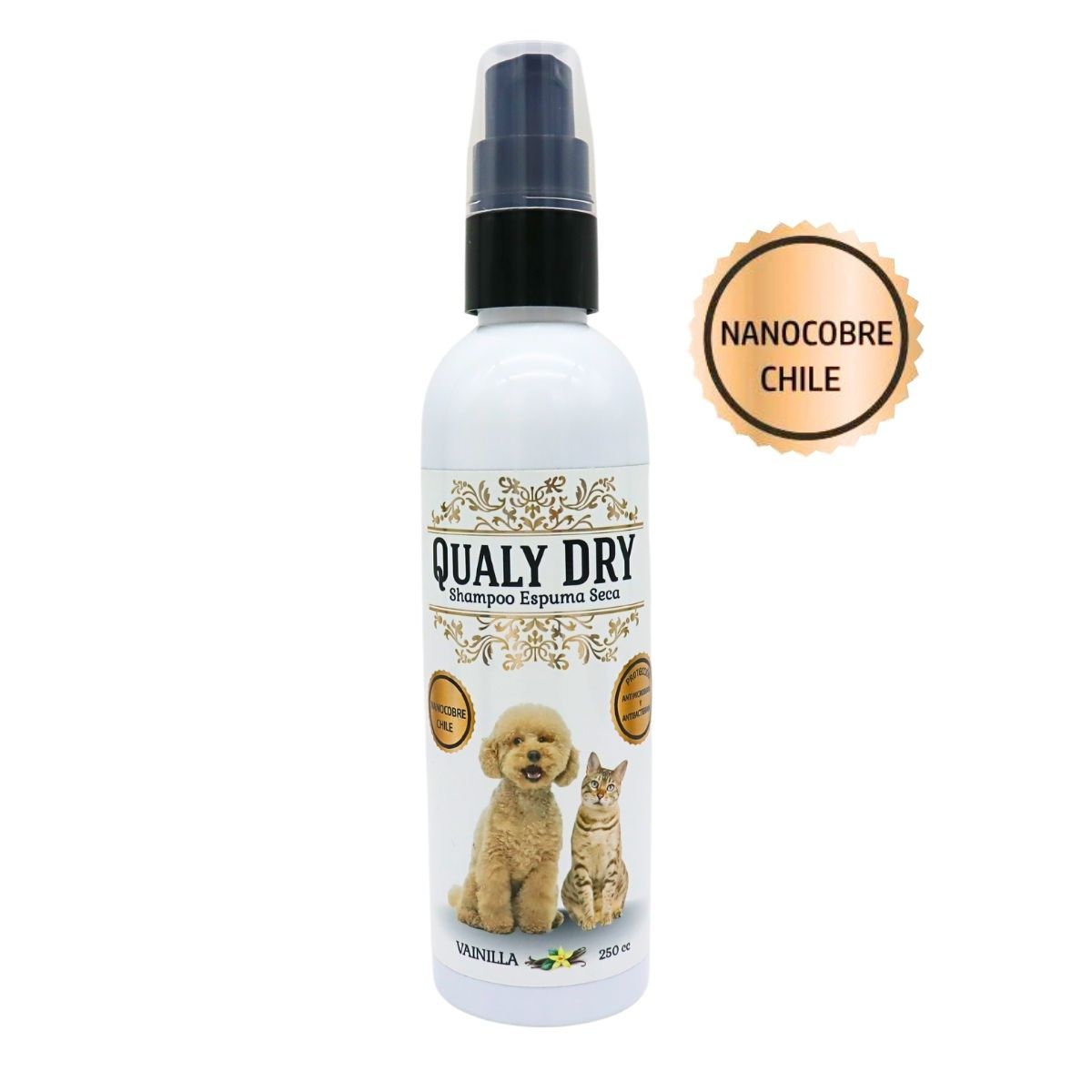 GENERICO - Shampoo Espuma Seca Para Mascotas Qualy 250 ml Vainilla