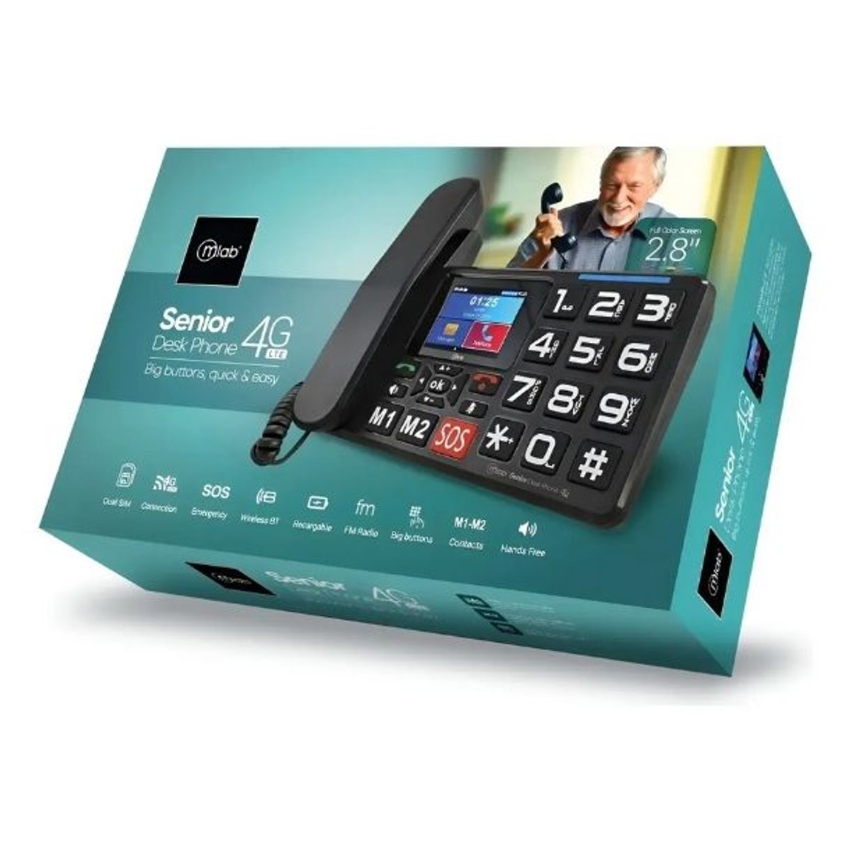 MLAB - Teléfono Senior Inalámbrico Sobremesa 4g Sos 2.8 Mlab 9440 Color Negro Teléfono Fijo