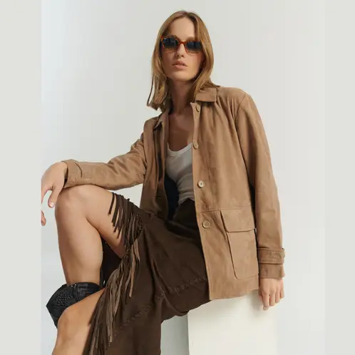 HER - CHAQUETA LARGA GAMUZA TAUPE