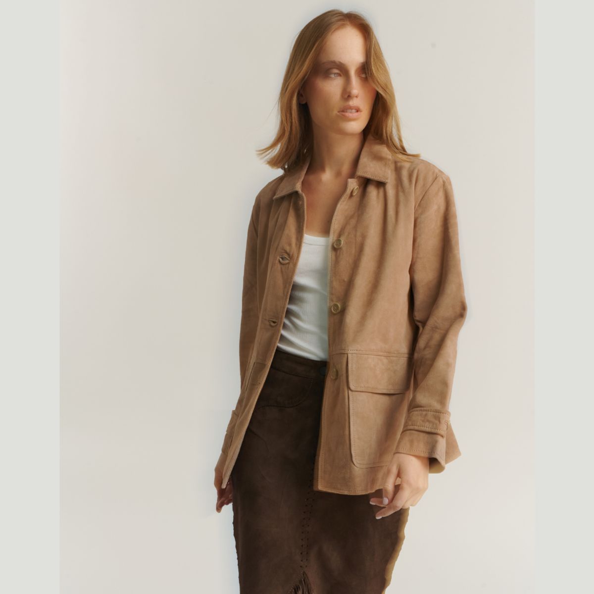 HER - CHAQUETA LARGA GAMUZA TAUPE