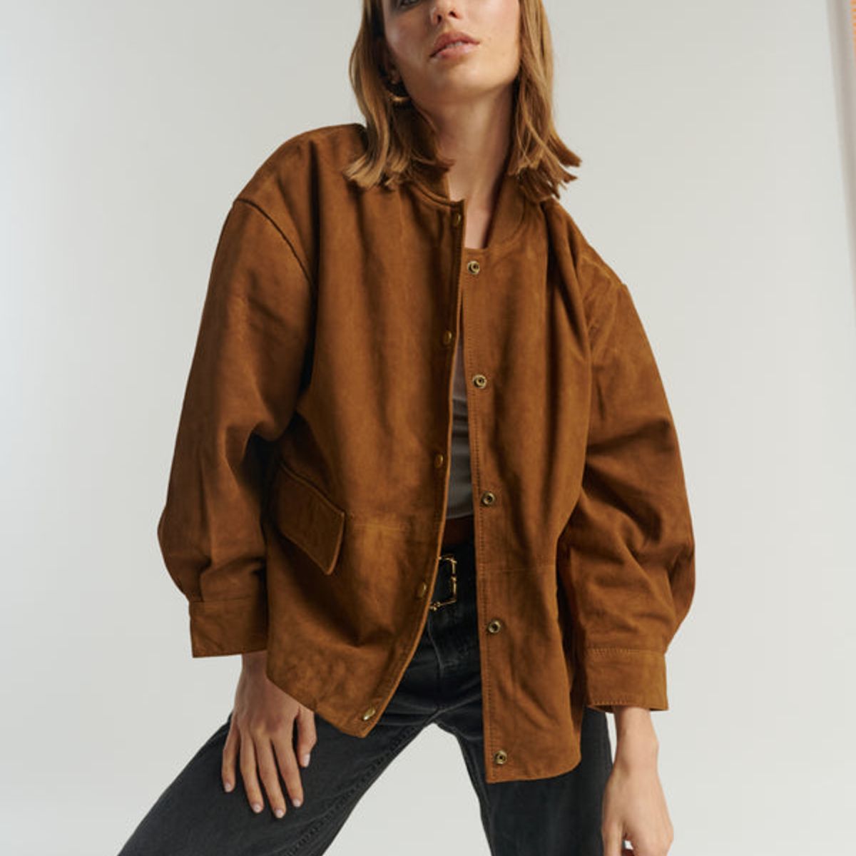 HER - CHAQUETA BOMBER GAMUZA CAMEL