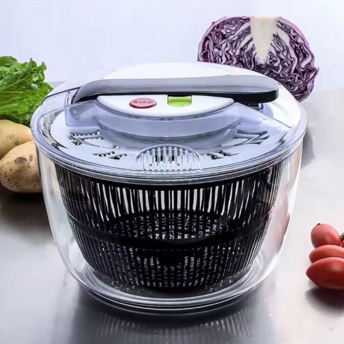 SUKEA - Escurridor Centrifugó Manual De Ensalada Y Hortalizas De 3L Negro