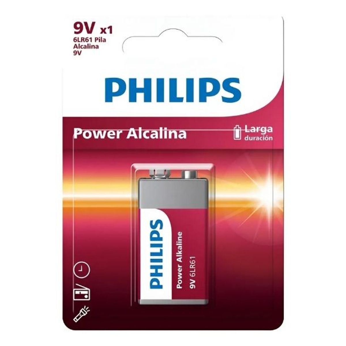 PHILIPS - Batería Philips Alcalina 6lr61p1b 9v Rectangular 1 Unidad