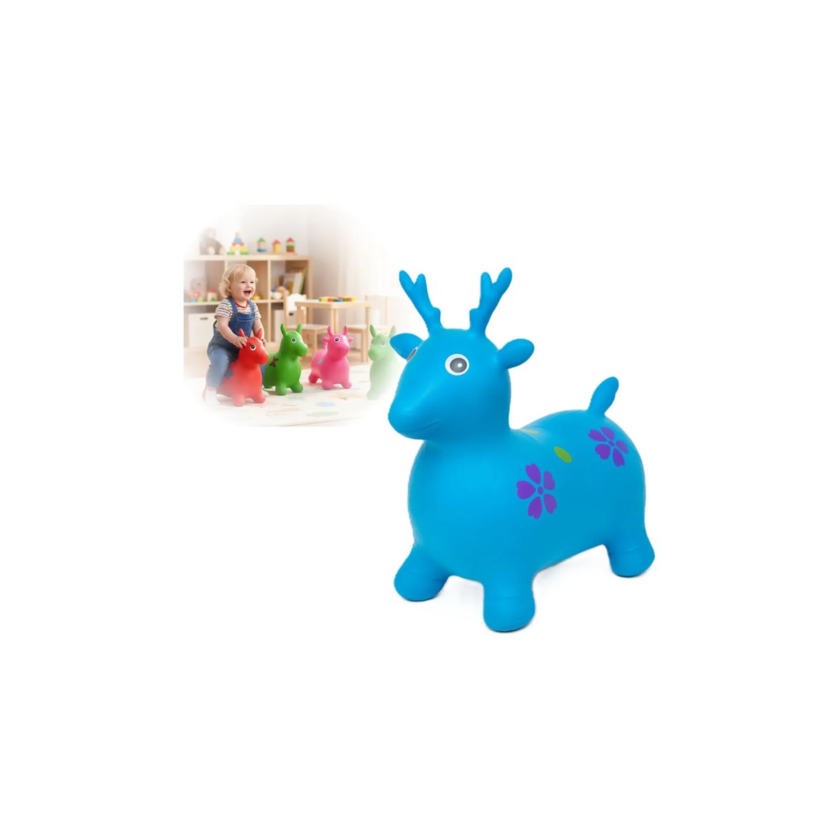 GENERICO - Burro Pony Caballito Saltarin De Goma Juguete Infantil Niños Azul