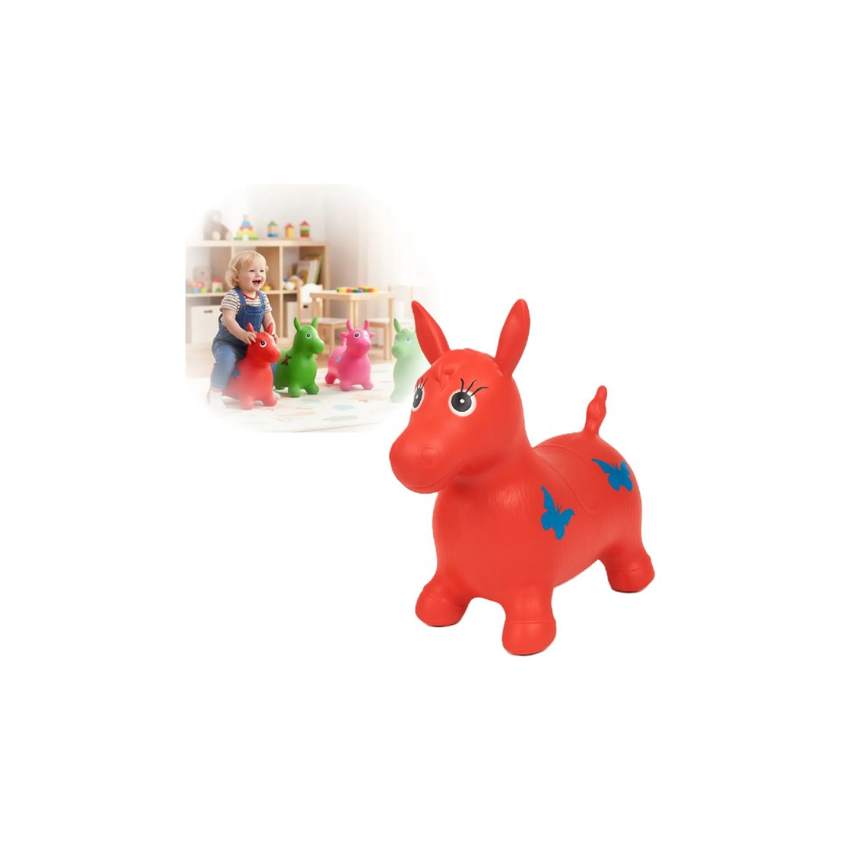 GENERICO - Burro Pony Caballito Saltarin De Goma Juguete Infantil Niños Rojo