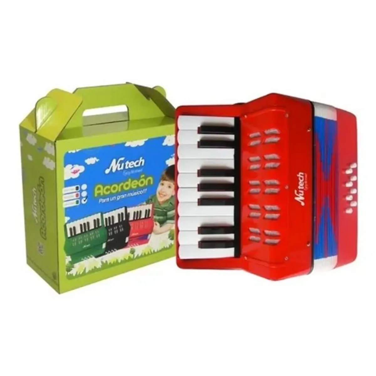 NUTECH - Acordeón 17 Teclas 8 Botones De Bajo Mediano Kids Nutech Color Rojo Instrumento Musical Niños