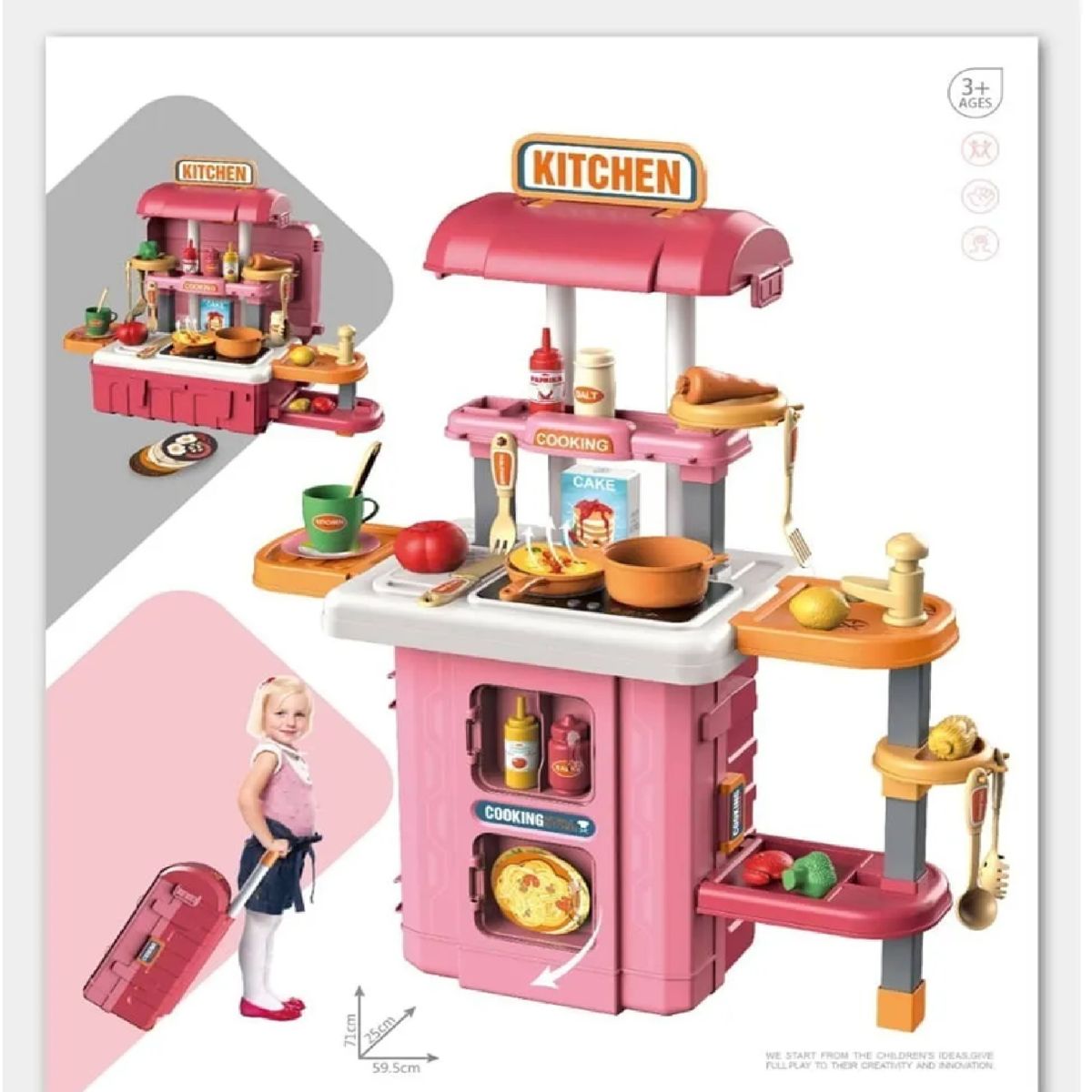 GENERICO - Juguete Maleta 3 En 1 Cocina Rosada Sale Agua