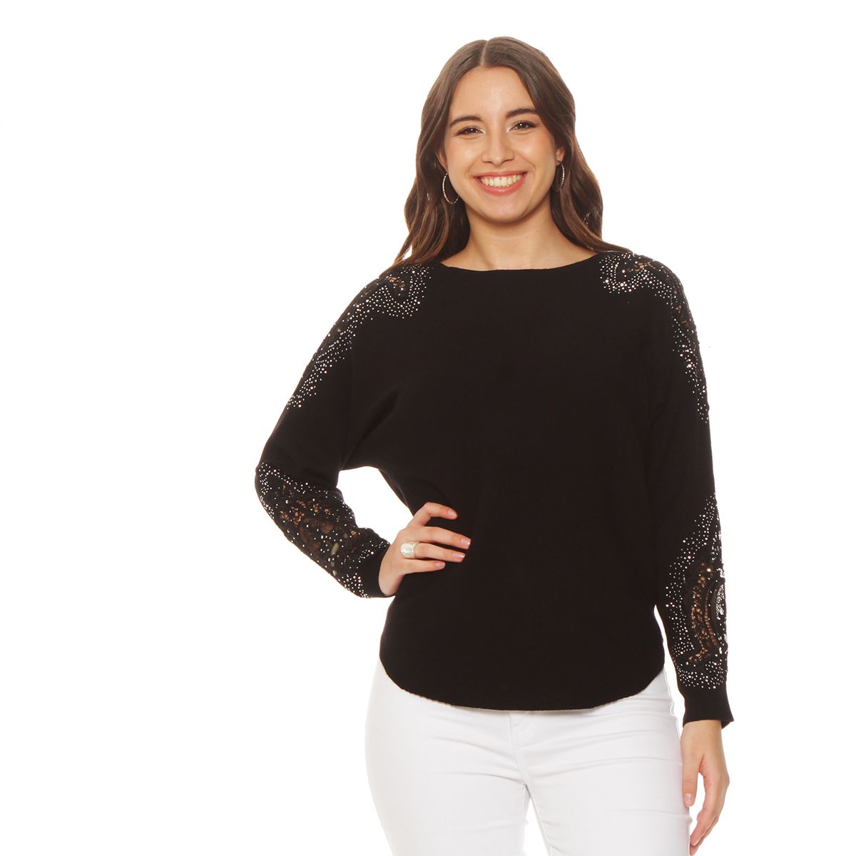 WADOS - SWEATER MANGA LARGA CON APLICACION ESCCOTE REDONDO