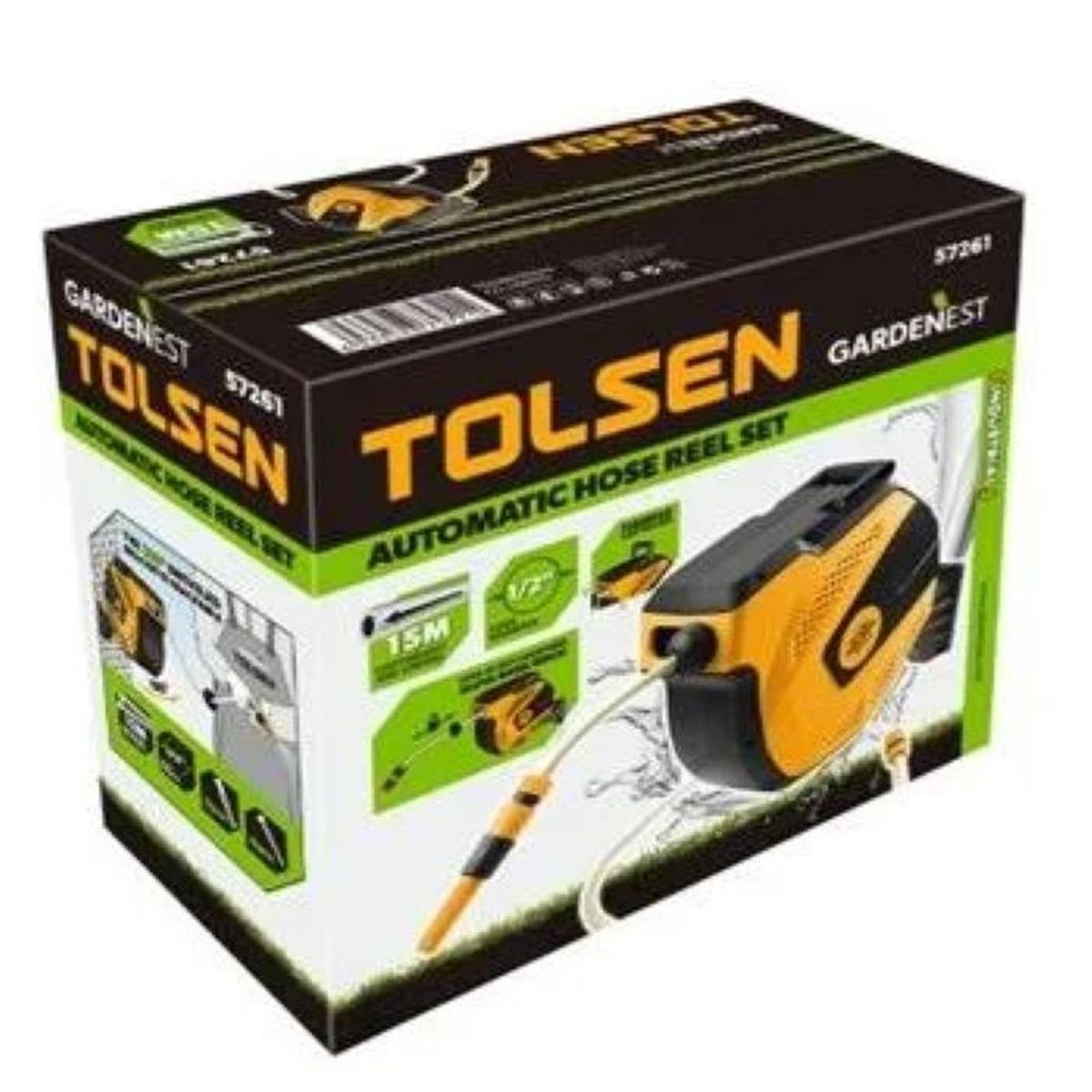 TOLSEN - Manguera carrete retráctil automatico 15mts. 57261 Tolsen
