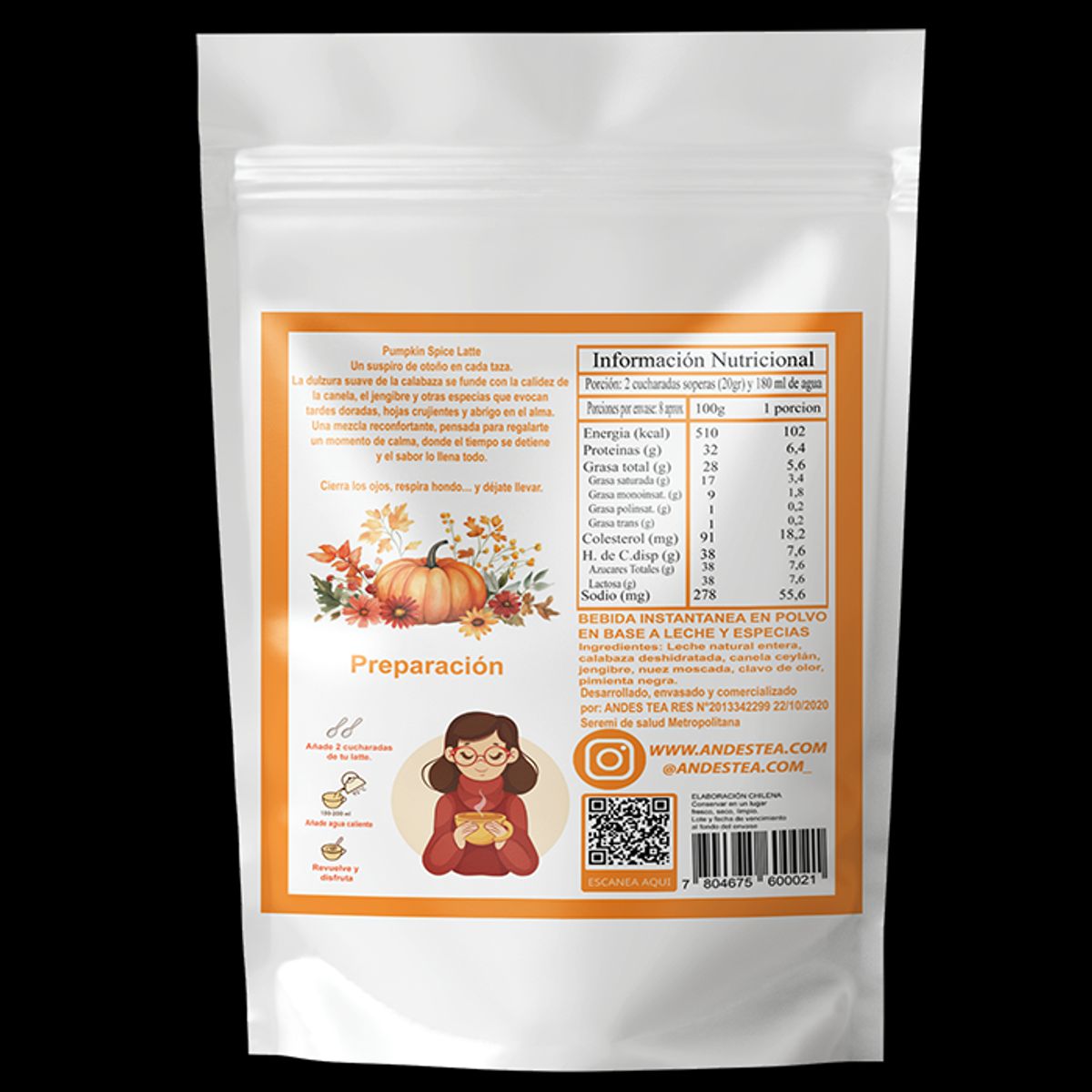 ANDES TEA - Pumpkin Spice Latte  Sabor otoñal en cada sorbo 200gr