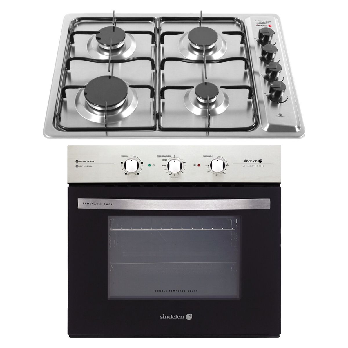 SINDELEN - KIT-137 Horno Empotrado Eléctrico HE-7200IN + Encimera Gas Licuado CEG-4600IN Sindelen