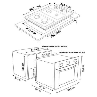 Imagen 2 del producto KIT-137 Horno Empotrado Eléctrico HE-7200IN + Encimera Gas Licuado CEG-4600IN