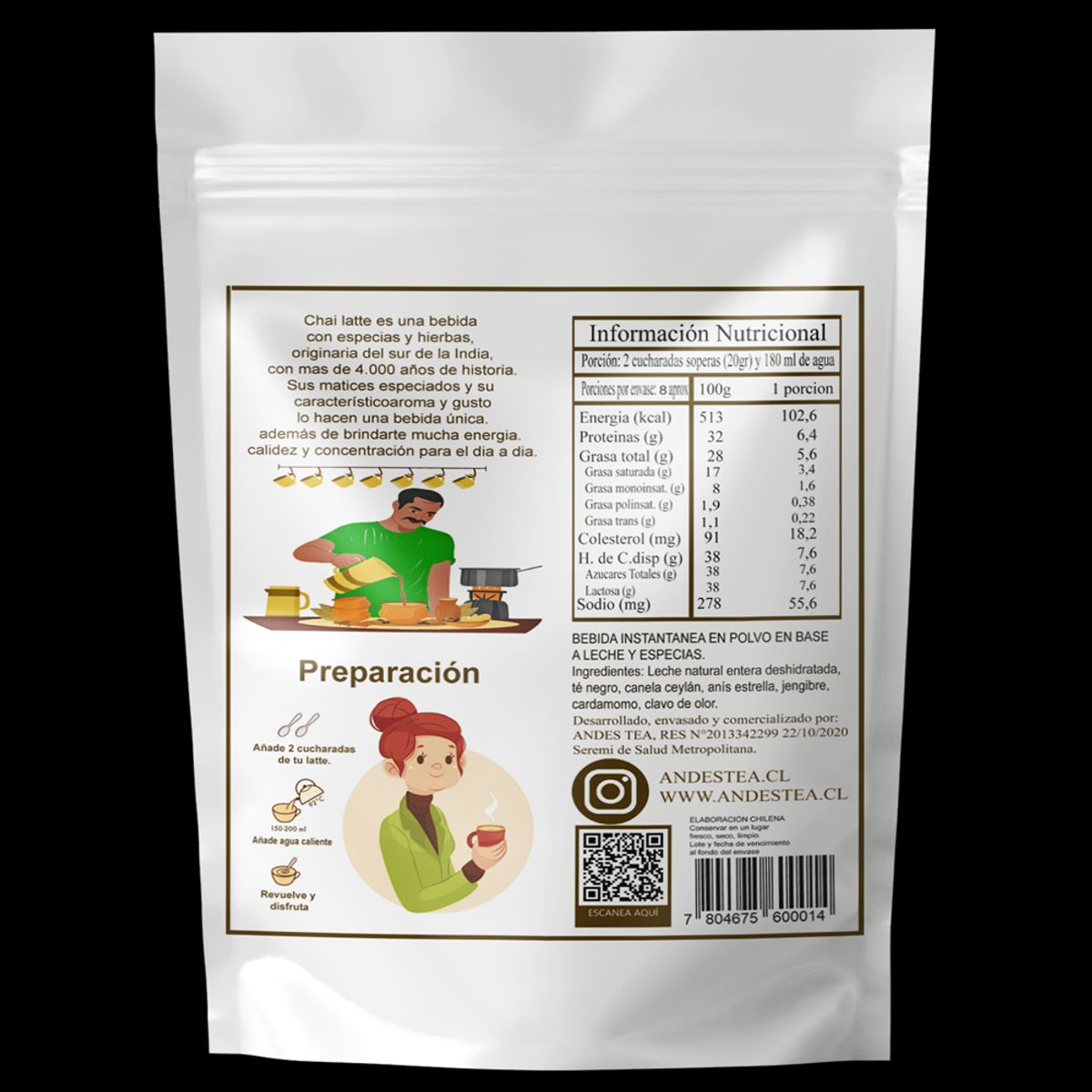 ANDES TEA - Lattes Pack 3 unidades 200gr c/u – Matcha latte – Chai latte – Golden latte