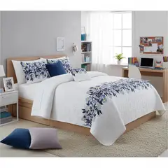 GENERICO - CUBRECAMA QUILT DE VERANO DELGADO DISEÑO BLANCO FLORES AZULES 2 PLAZA 230cm X 250cm GS