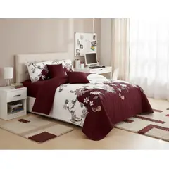 GENERICO - CUBRECAMA QUILT DE VERANO DELGADO DISEÑO BURDEO FLORES 2 PLAZA 230cm X 250cm GS