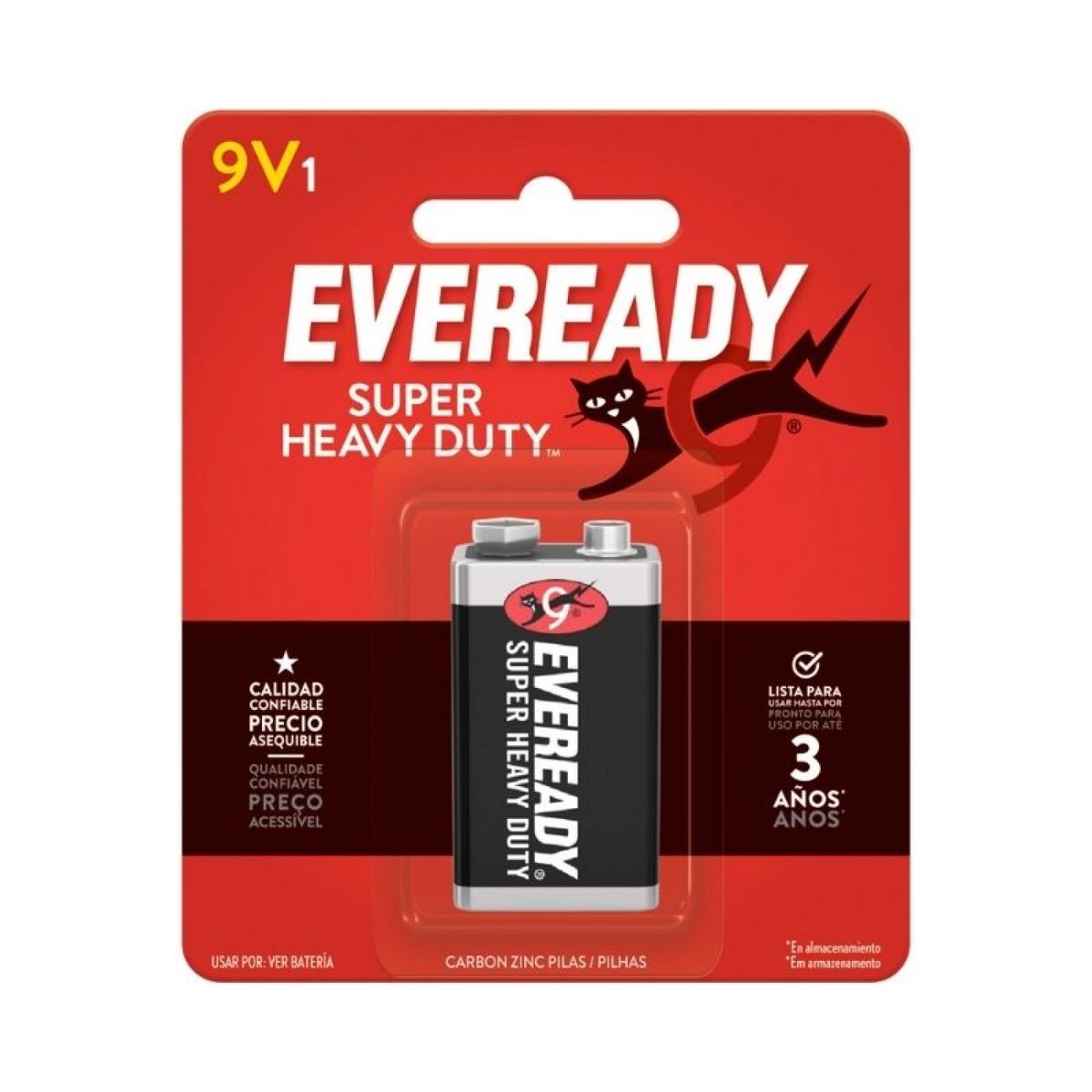 EVEREADY - Batería Pila 9V Carbón Zinc Super Heavy Duty Eveready