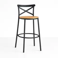 SPACE HOME - Taburete Alto Crossback Negro con Asiento de Madera 77 cm para Barra y Cocina