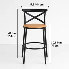 SPACE HOME - Taburete Alto Crossback Negro 77 cm para Barra y Cocina con Asiento de Madera Reforzado
