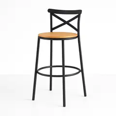 SPACE HOME - Banqueta Alta Crossback Negra para Barra 77 cm con Asiento de Madera Estilo Industrial